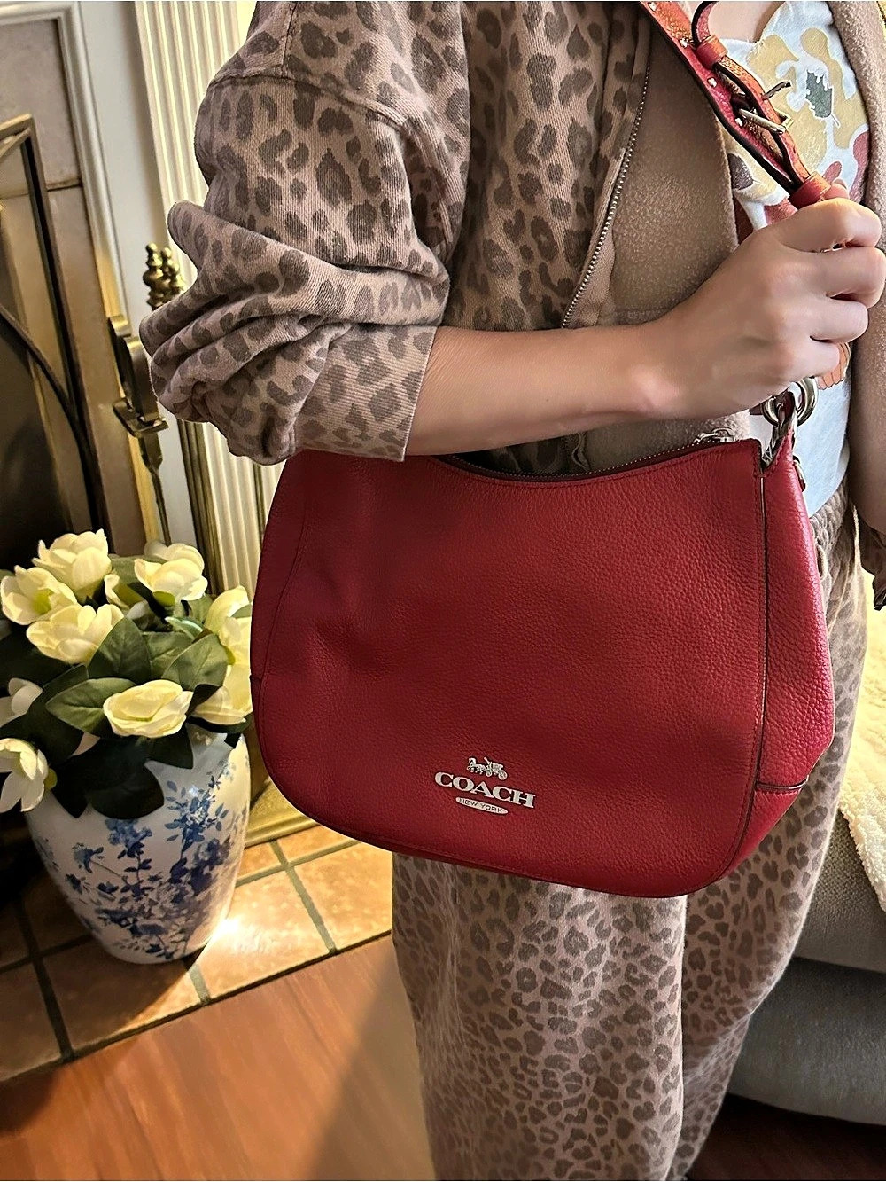 Coach Jes Pebbled Leather Hobo Leather Hobo in Red
